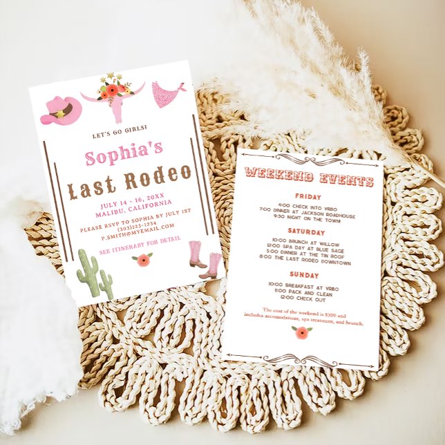 Pink Last Rodeo Cowgirl Bachelorette Party Invitation (Creator Uploaded)