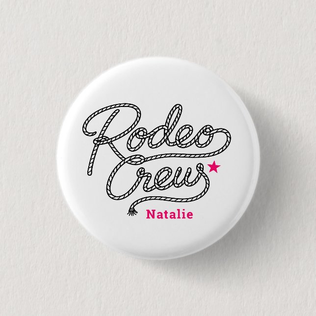 Pink Last Rodeo Crew Western Bach Party Button (Front)