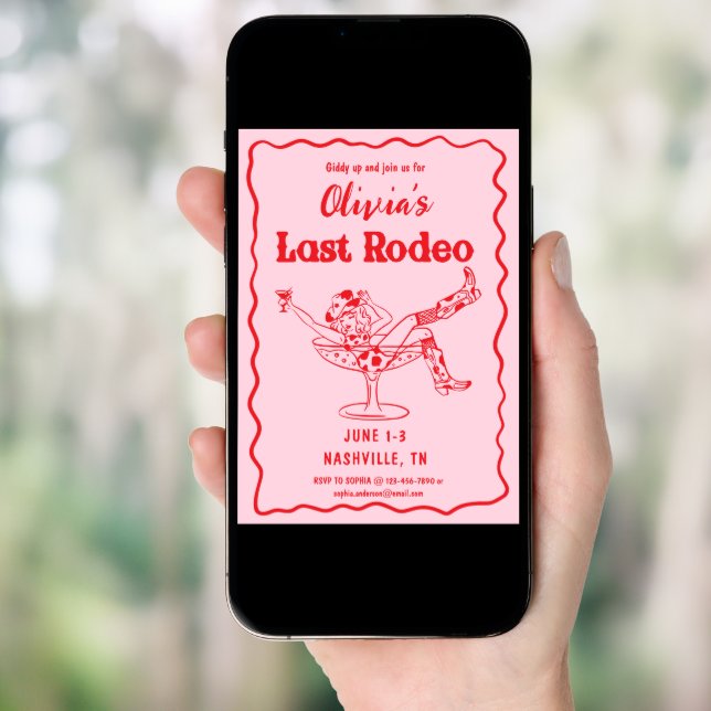 Pink Last Rodeo Whimsical Bachelorette Party Invitation (Front Digital)