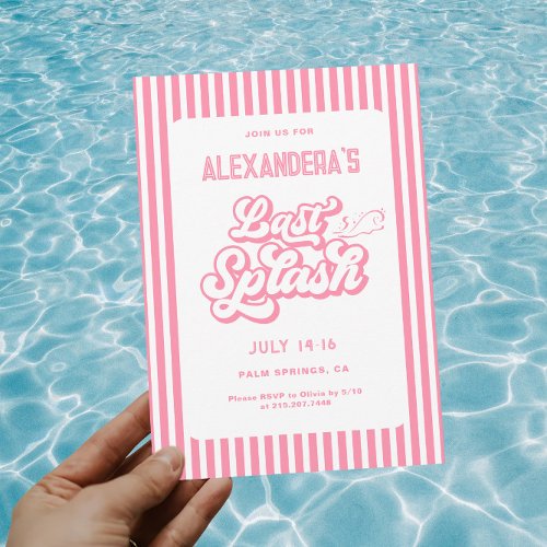 Pink Last Splash Pool Bachelorette Party Invitation