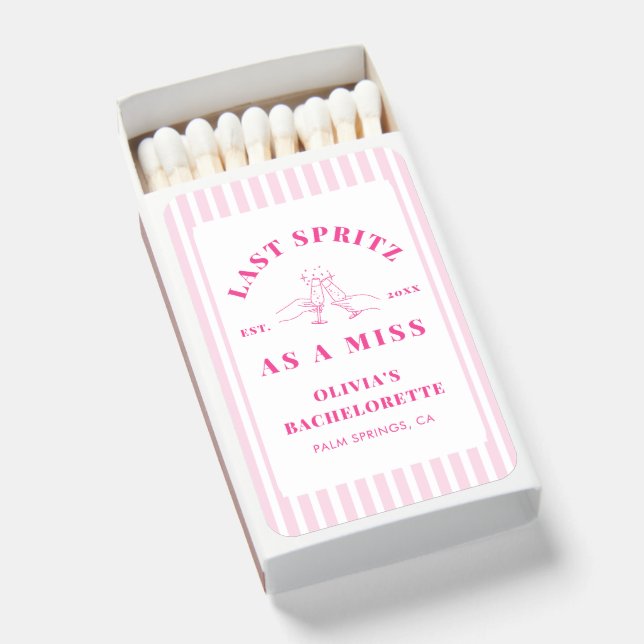 Pink Last Spritz as a Miss Bachelorette Weekend Matchboxes (Front Open)