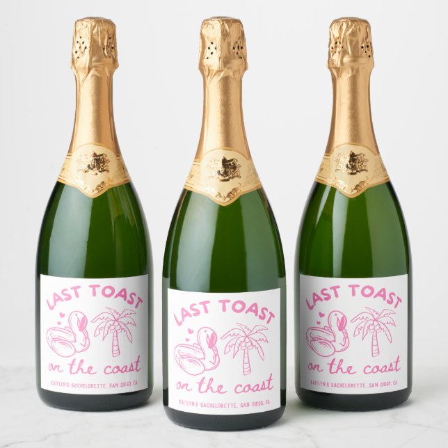Pink Last Toast Bachelorette Champagne Sparkling Wine Label (Bottles)