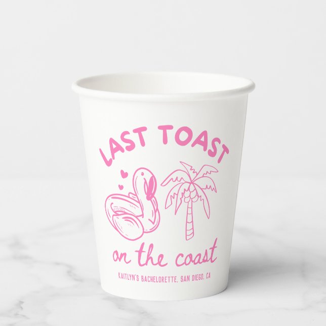 Pink Last Toast Bachelorette Party Cups (Back)