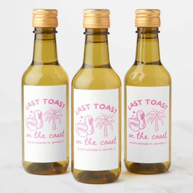 Pink Last Toast Bachelorette Party Favor Wine Label (Bottles)