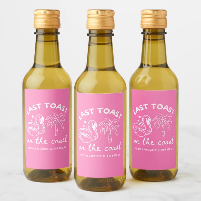 Pink Last Toast Bachelorette Party Favor Wine Label (Bottles)