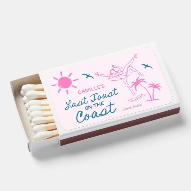 Pink Last Toast Beach Themed Bachelorette Matchboxes (Front Open)
