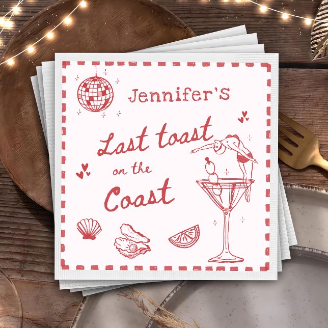 Pink Last Toast on the Coast Bachelorette Party Napkins (Creator Uploaded)