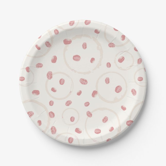 Pink Latte Roasted Coffee Beans and Rings Paper Plates (Front)