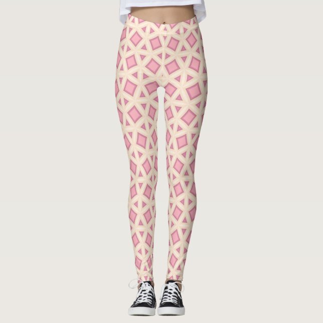 Pink Lattice Geometry Pattern Leggings (Front)