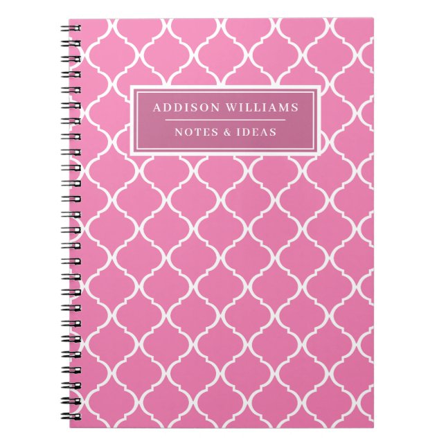 Pink Lattice Pattern Cute Name Custom Notebook (Front)