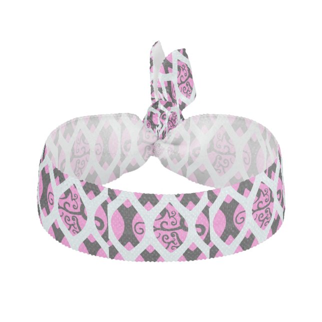 Pink Lattice Print Elastic Hair Tie (Front)