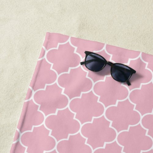 Pink Latticework Quatrefoil Moroccan Trellis Beach Towel