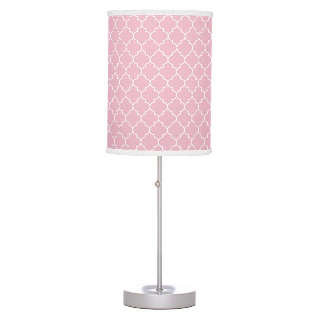 Pink Latticework, Quatrefoil, Moroccan Trellis Table Lamp (Front)
