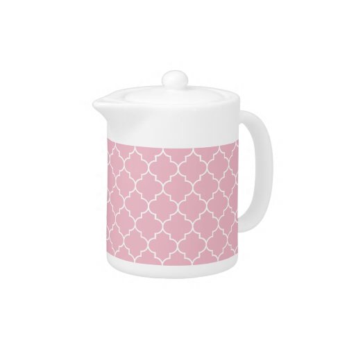 Pink Latticework Quatrefoil Moroccan Trellis Teapot