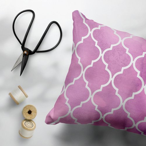 Pink Latticework Quatrefoil Trellis Watercolors Accent Pillow