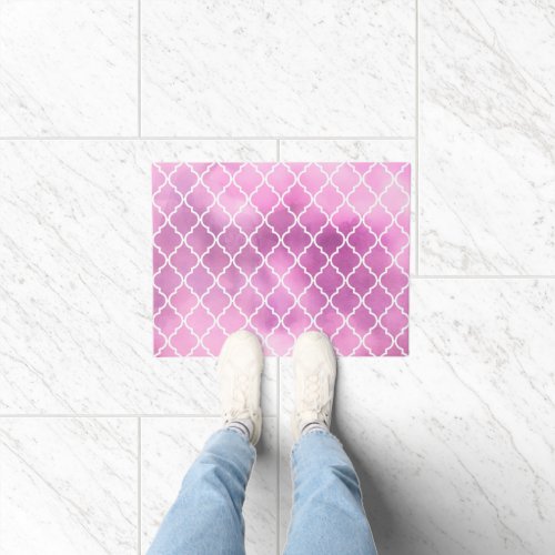 Pink Latticework Quatrefoil Trellis Watercolors Doormat