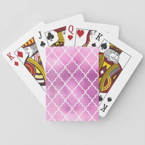 Pink Latticework Quatrefoil Trellis Watercolors Poker Cards