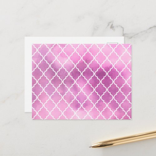 Pink Latticework Quatrefoil Trellis Watercolors Postcard