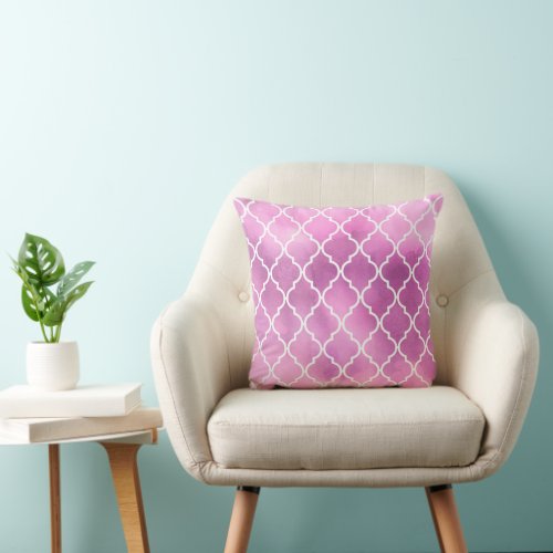 Pink Latticework Quatrefoil Trellis Watercolors Throw Pillow