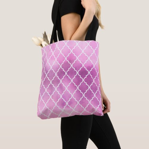 Pink Latticework Quatrefoil Trellis Watercolors Tote Bag