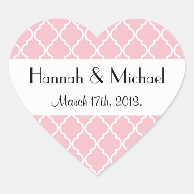 Pink Latticework, Quatrefoil, Trellis, Wedding Heart Sticker (Front)