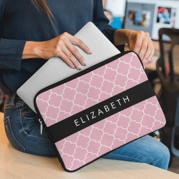 Pink Latticework, Quatrefoil, Trellis, Your Name Laptop Sleeve