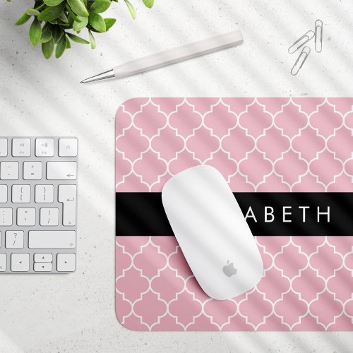 Pink Latticework Quatrefoil Trellis Your Name Mouse Pad