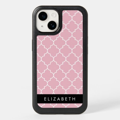 Pink Latticework Quatrefoil Trellis Your Name OtterBox iPhone 14 Case