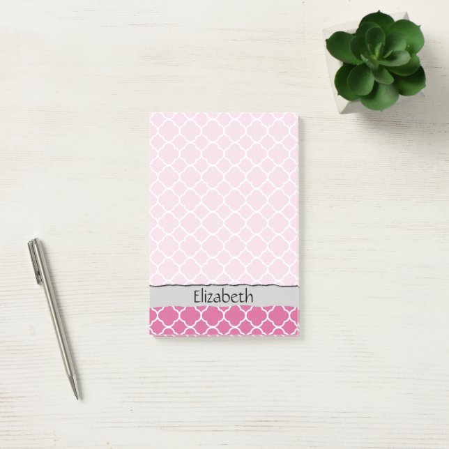 Pink Latticework, Quatrefoil, Trellis, Your Name Post-it Notes (Office)