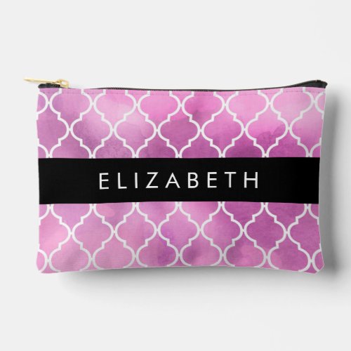 Pink Latticework Trellis Watercolors Your Name Accessory Pouch