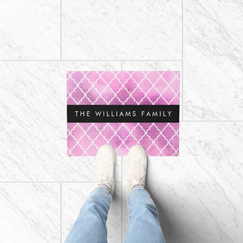 Pink Latticework Trellis Watercolors Your Name Doormat