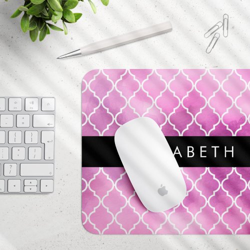 Pink Latticework Trellis Watercolors Your Name Mouse Pad