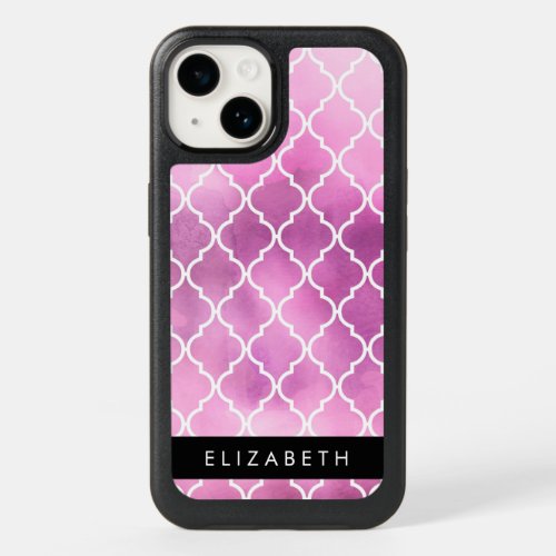 Pink Latticework Trellis Watercolors Your Name OtterBox iPhone 14 Case