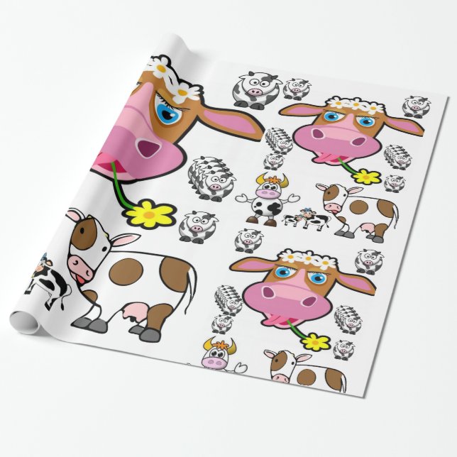 Pink Laughing cow wrapping paper birthday (Unrolled)