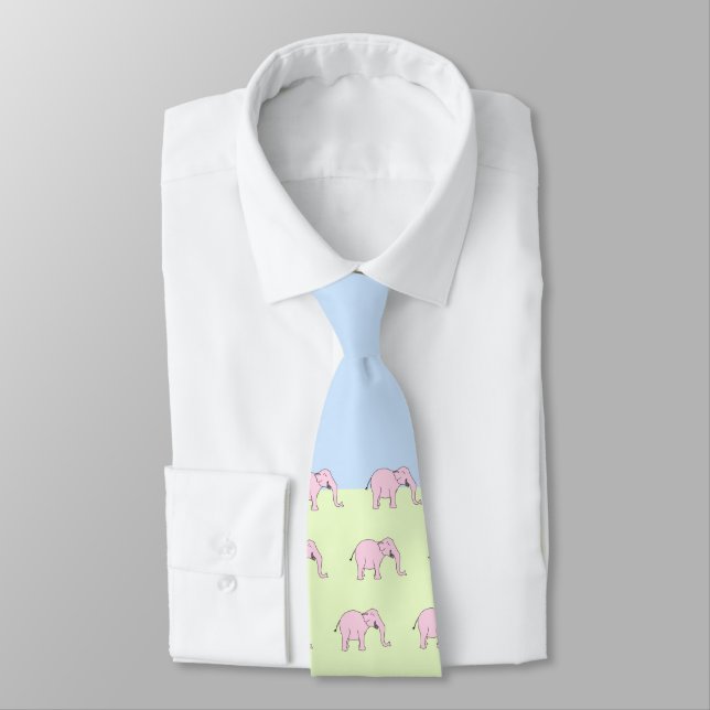 Pink Laughing Elephant Neck Tie (Tied)