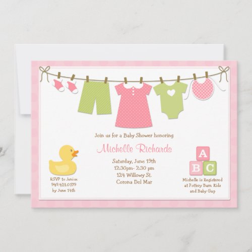 Pink Laundry Baby Shower Invitation
