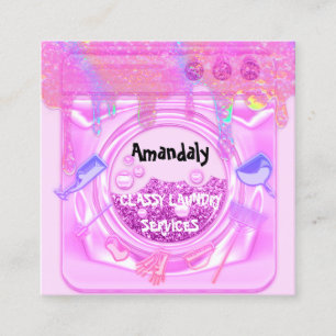 Pink Laundry Washing Cleaning Service QR Code Square Business Card