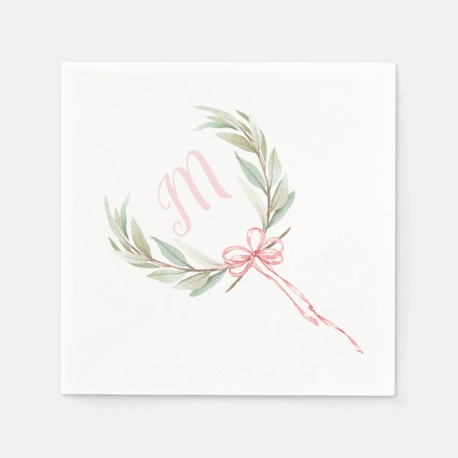 Pink Laurel Crest Ribbon Napkins (Front)