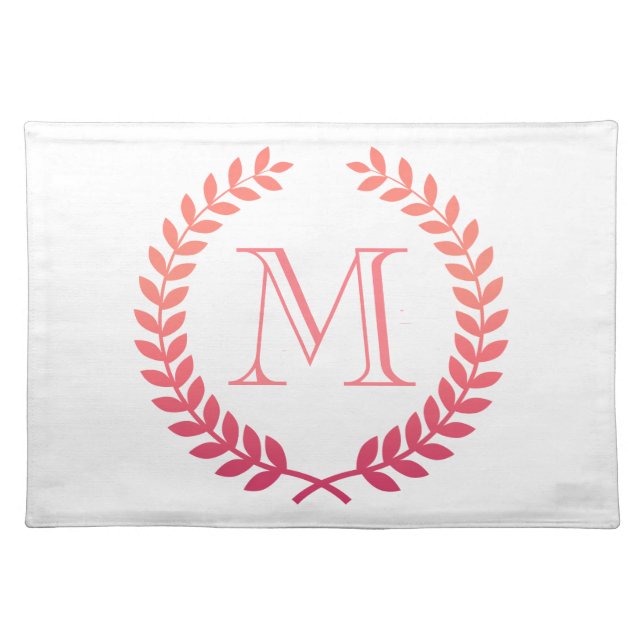 Pink Laurel Wreath Monogram Cloth Placemat (Front)