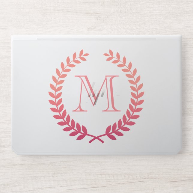 Pink Laurel Wreath Monogram HP Laptop Skin (Front)