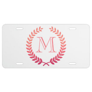 Pink Laurel Wreath Monogram License Plate