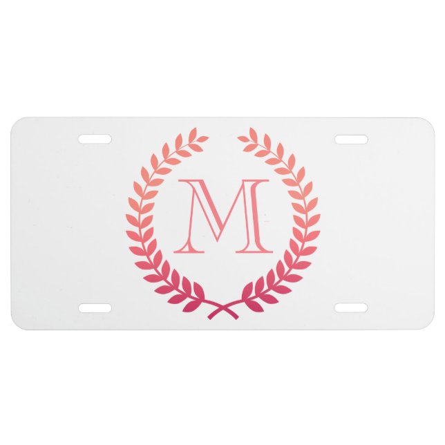 Pink Laurel Wreath Monogram License Plate (Front)
