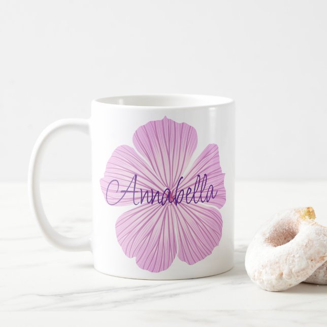 Pink Lavatera Flower Coffee Mug (With Donut)
