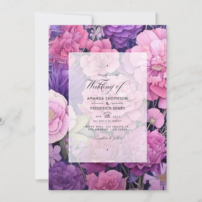 Pink-Lavender and Almost-Mauve Floral Wedding Invitation (Front)