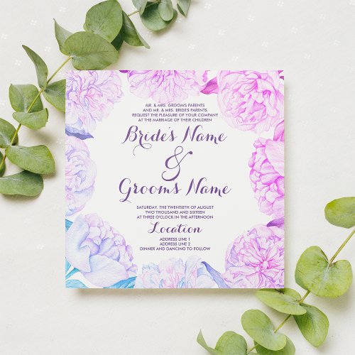Pink lavender blue watercolor floral Wedding Invitation