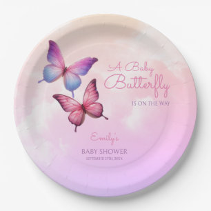 Pink Lavender Butterfly Baby Shower  Paper Plates