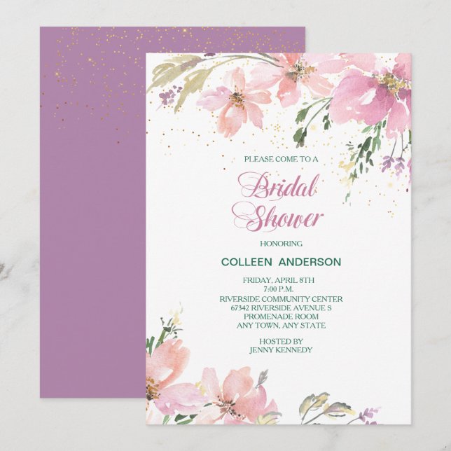 Pink Lavender Floral Bridal Shower Invitation (Front/Back)