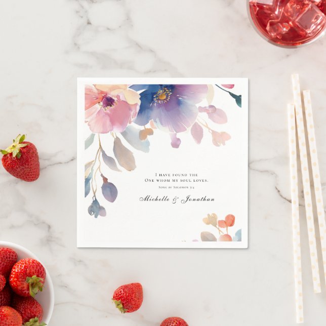 Pink Lavender Floral Christian Bible Verse Wedding Napkins (Insitu)