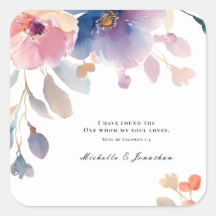Pink Lavender Floral Christian Bible Verse Wedding Square Sticker