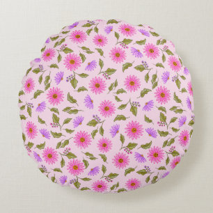Pink Lavender Floral Lacy Daisy Round Pillow II